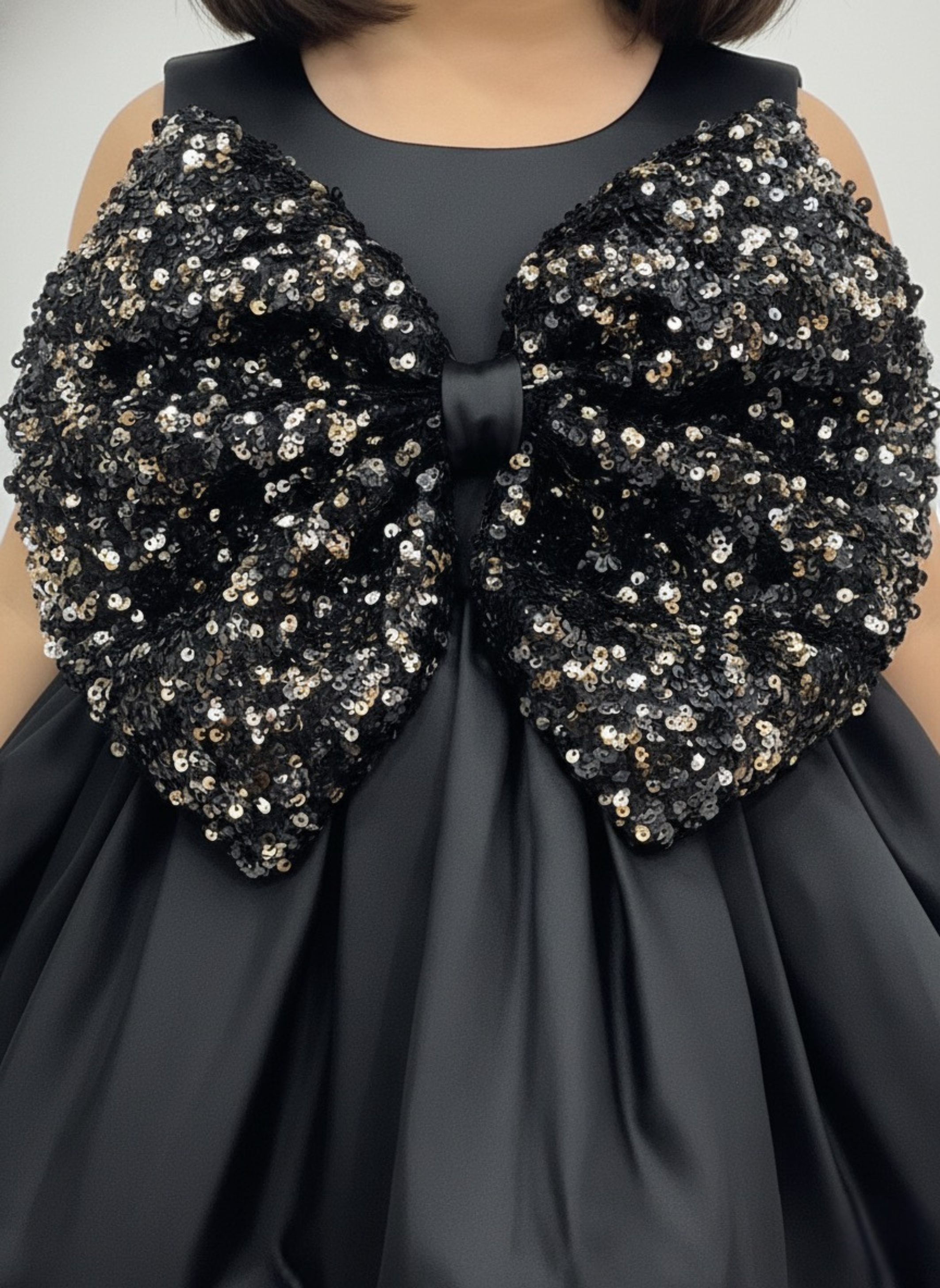 Classic Black Sequin Bow Satin Frock